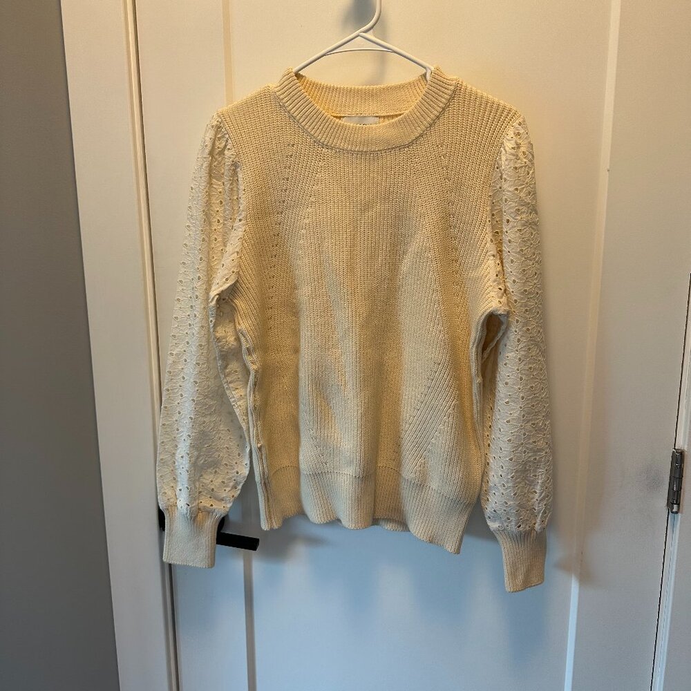 FRNCH Eyelet Sleeved Cream Sweater